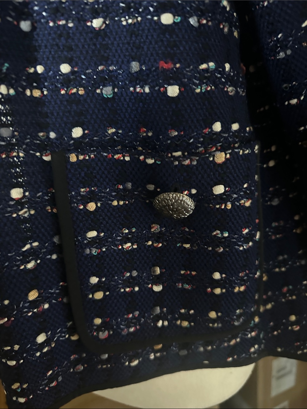 St. John Collection Navy Textured Open-Front Jacket with Metallic Thread - Picture 2 of 4